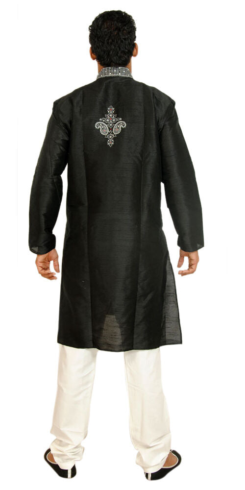 Black Men’s Kurta Pajama Set Wedding Matching Shawl Big Plus Sizes up to 8XL in Stock