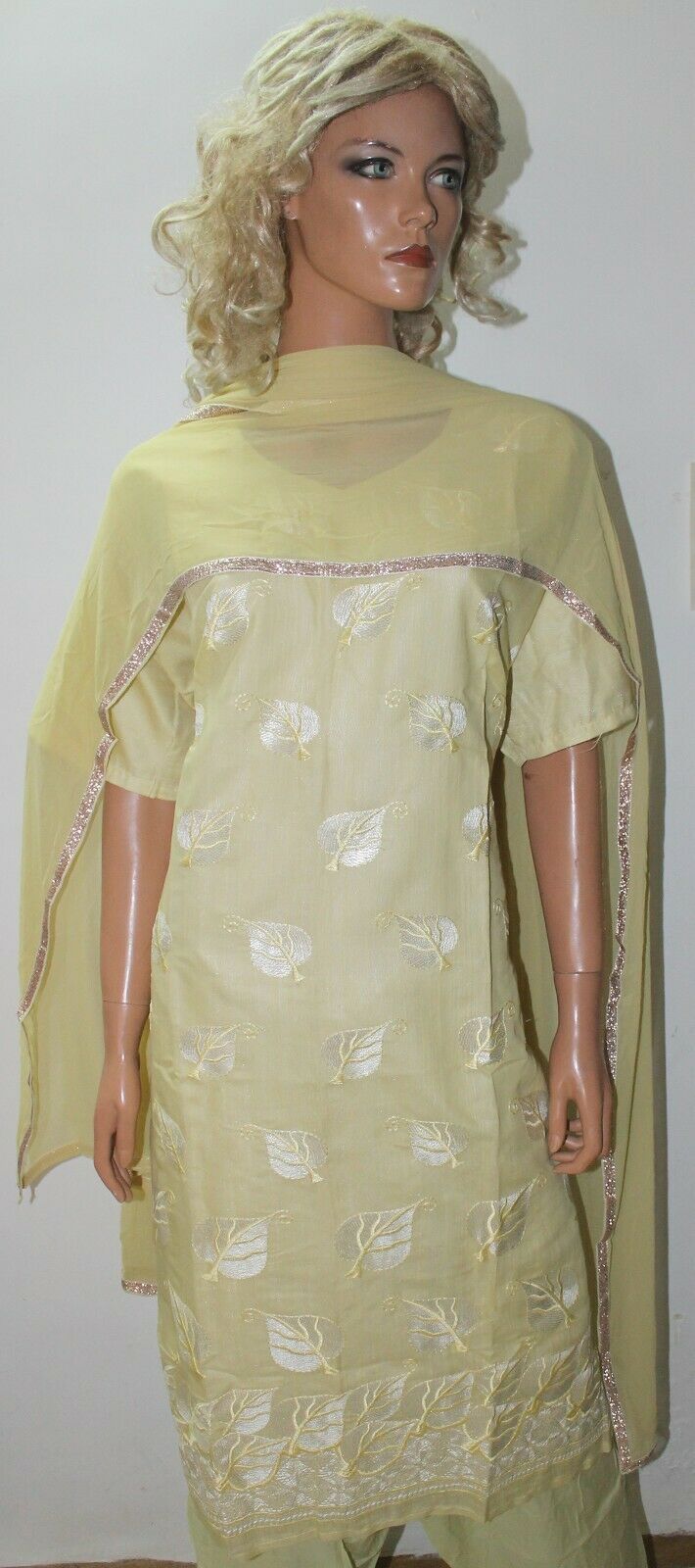 Lemon Yellow Embroidered Cotton Bollywood Collection Salwar kameez Plus Size 54
