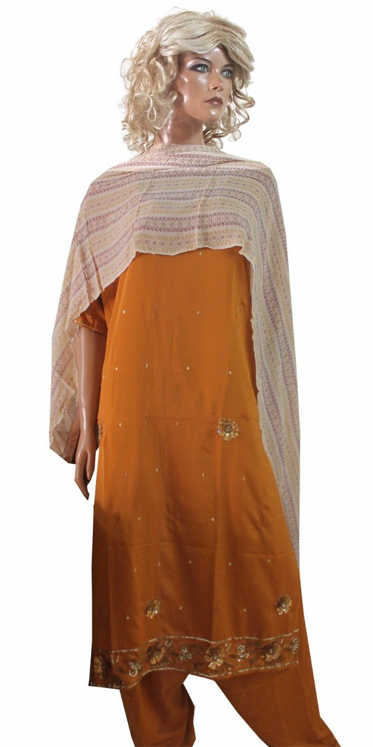 Brown  Designer Crepe Exclusive  Salwar kameez Plus Size 52  Ap49