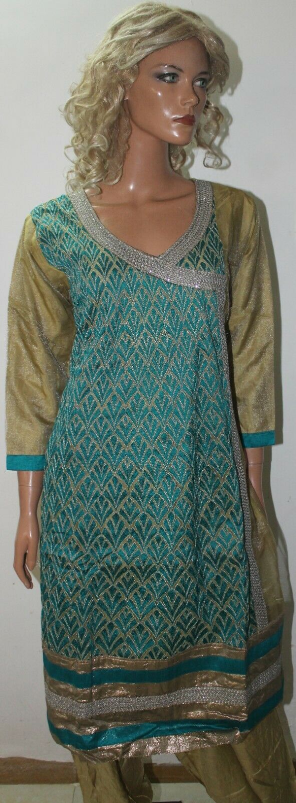 Gold W Blue Thread Embroidered Bollywood Collections Salwar kameez Chest 46
