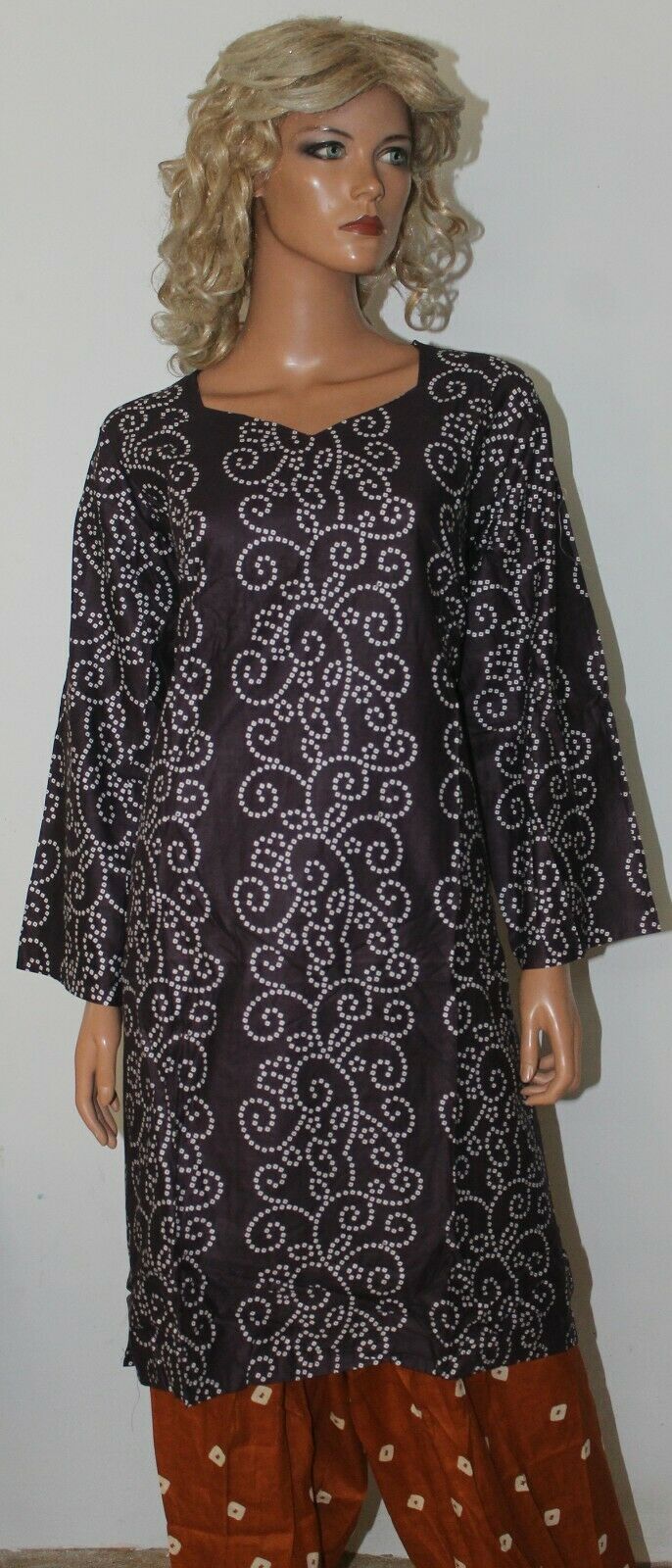 Brown Stitched Dress lawn Cotton Summer Salwar kameez Stitched Plus size 52