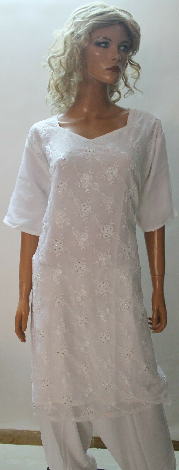 White Embroidered Collections Wedding Stitched Salwar kameez Plus Size 56