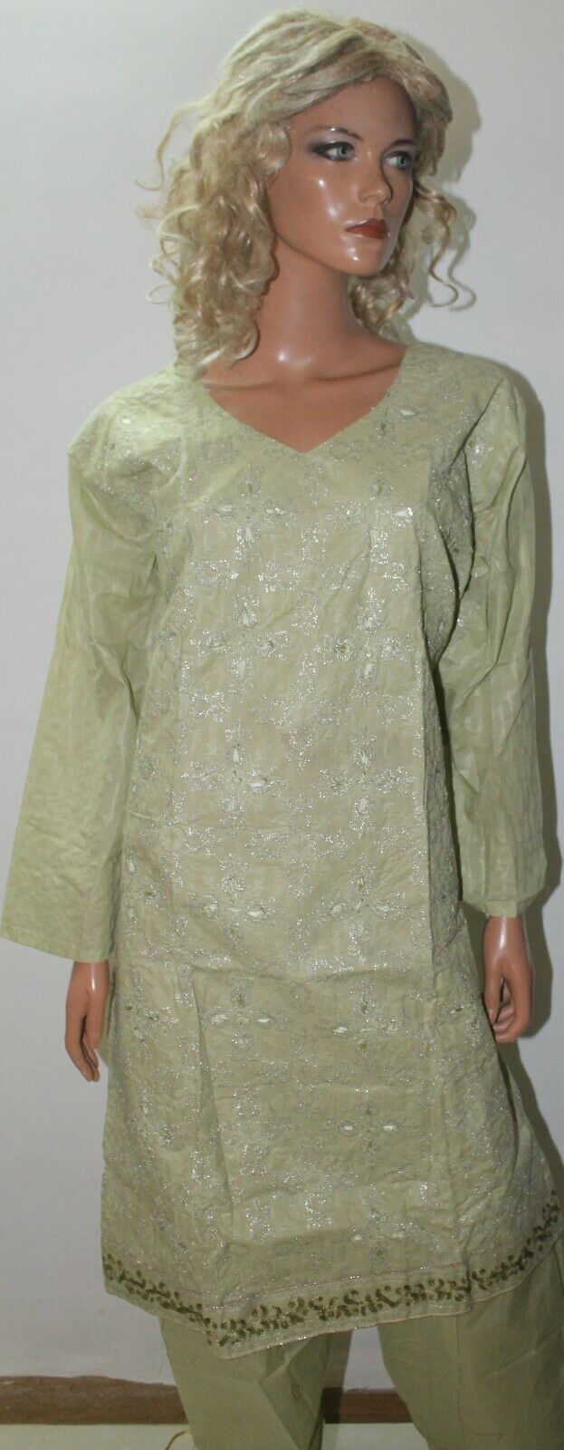 Green Embroidered Design Cotton Summer Salwar kameez Stitched Plus size 50