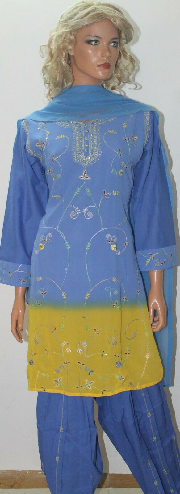 Blue Yellow Salwar Suit Set By Inayah Patel chest size 38