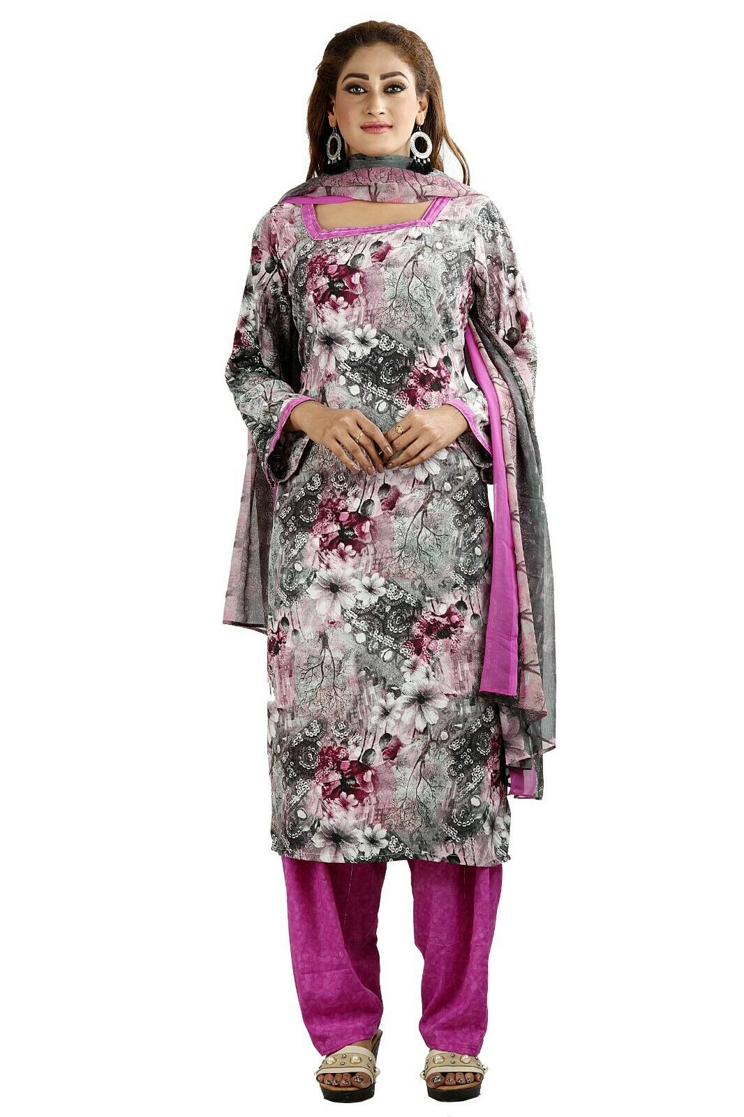 Pink  Printed Designer Pakistani Traditional Dress Salwar kameez chest size 40