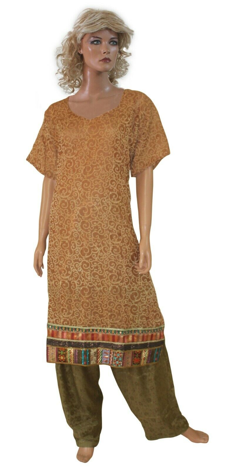 Brown Stitched Wedding Party Wear Salwar Kameez Dress chest Plus size 56