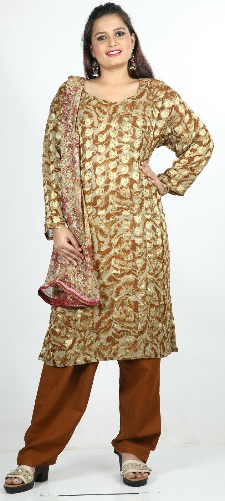 Brown Indian Kurta Summer Salwar Kameez Plus chest 58 Stitched Ready to Wear