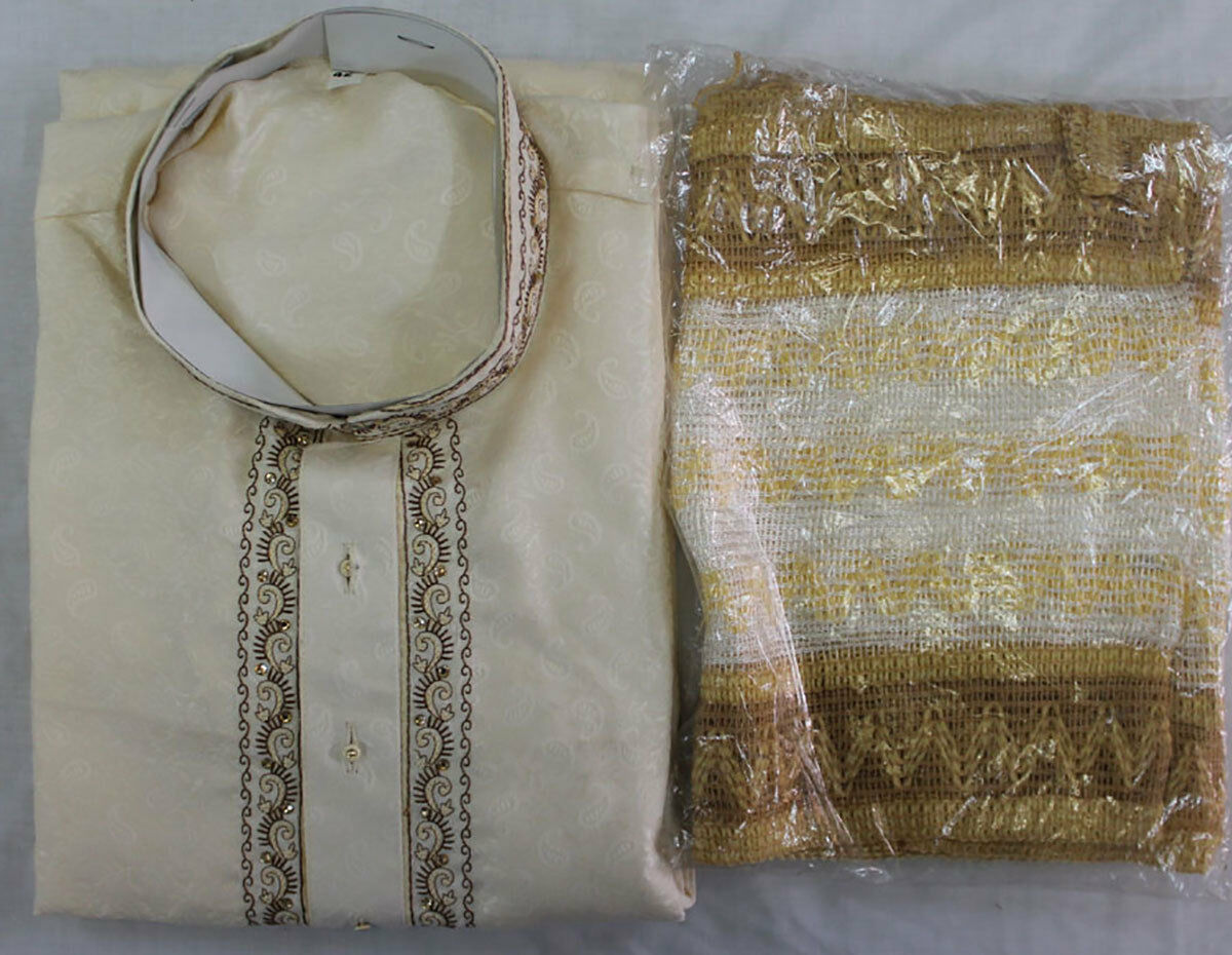 Cream Boys Kurta salwar kameez sherwani 2 pc suit Free shawl Size 12,13,14