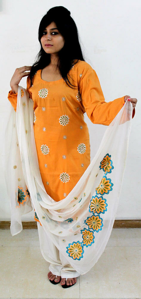 Orange Cream 114  wedding party Designer salwar kameez French crepe Plus sz 48