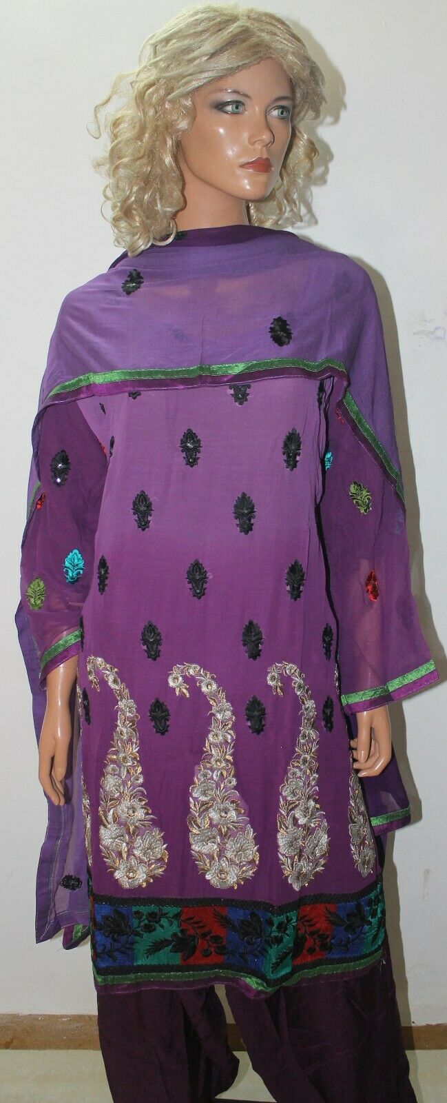 Purple Embroidered Cotton Bollywood Collections Salwar kameez Chest Size 56