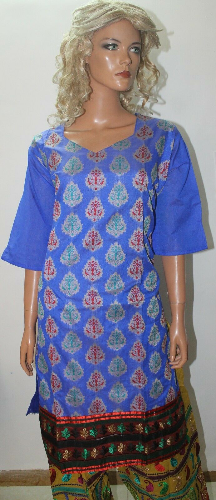 Blue Pakistani Chanderi Embroidered Wedding Salwar kameez Plus size 52