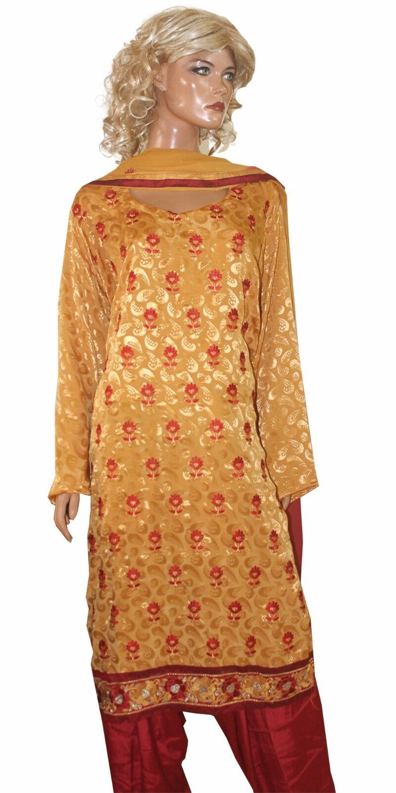Yellow Red Designer Crepe Salwar kameez Plus Size 52 New Arrivals Ap45