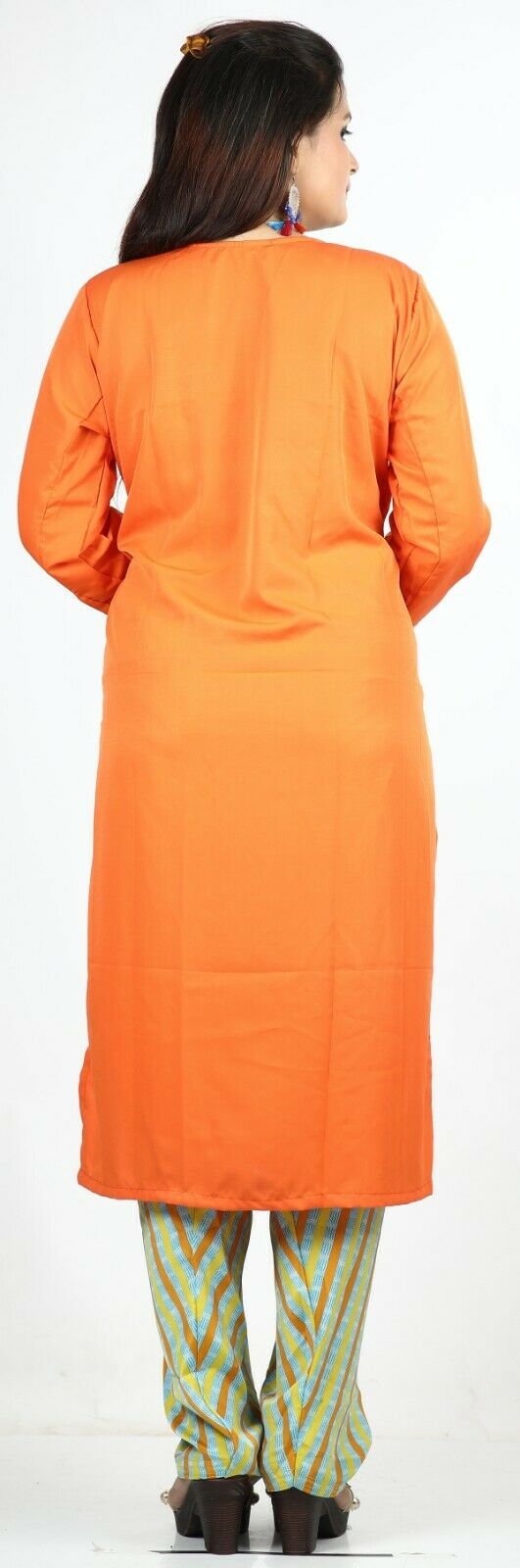 Orange Crepe Summer Salwar Kameez Plus chest 48 Stitched Ready to Wear