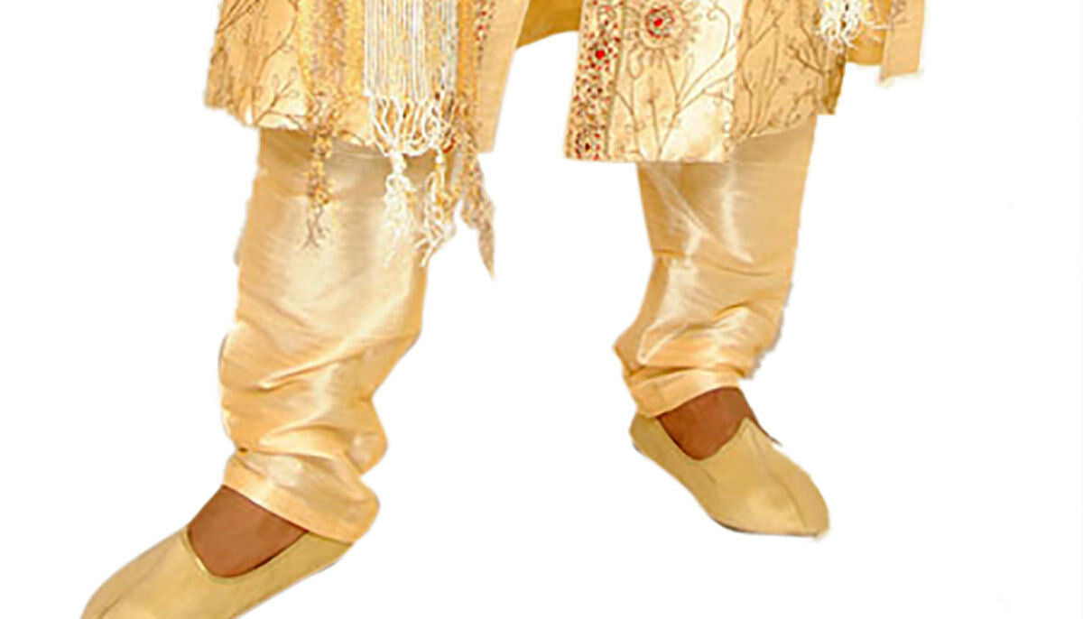 Men’s Gold Silk Pajama | Traditional Churidar Bottom for Kurta or Sherwani