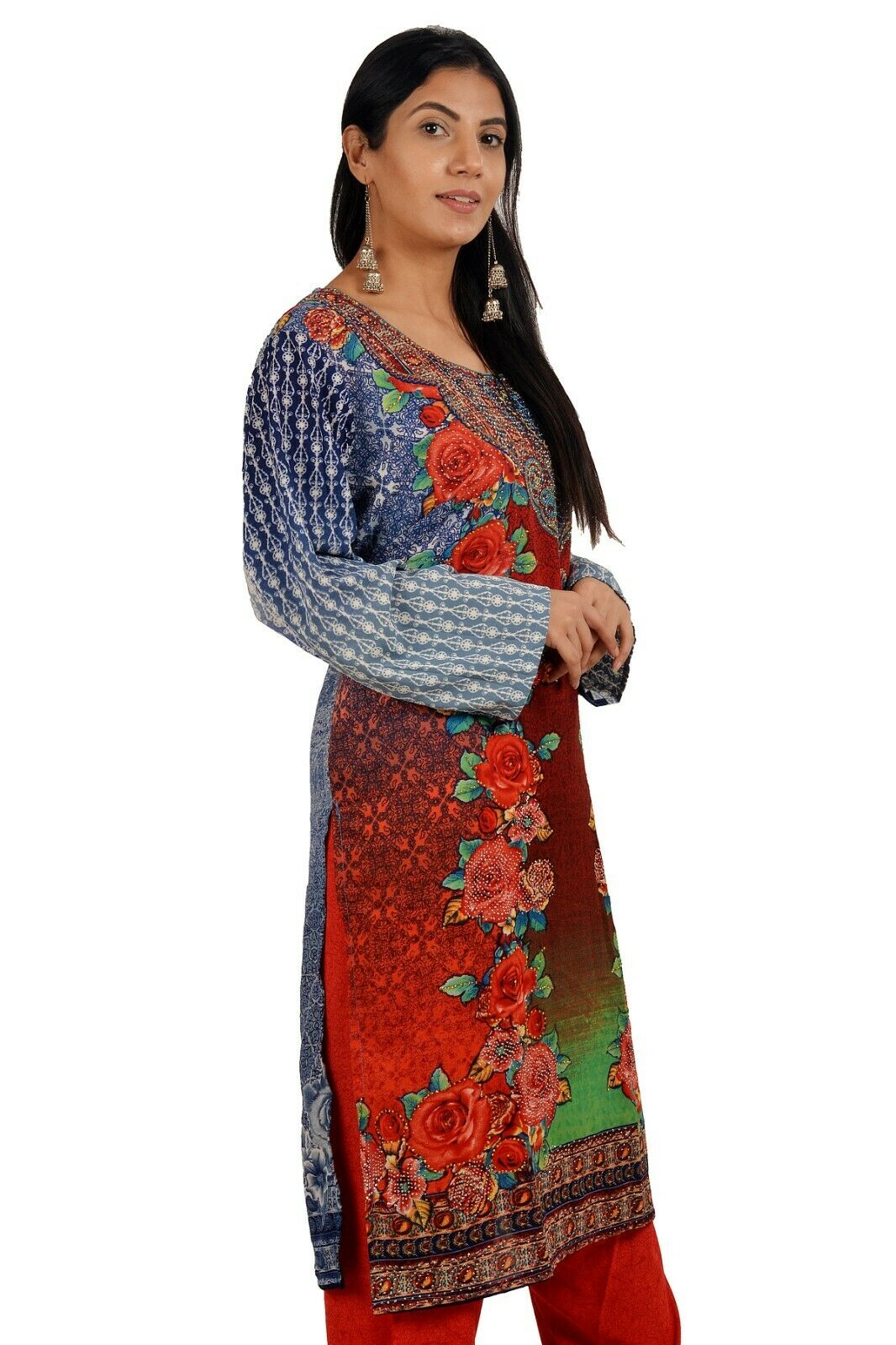 Orange Crepe Indian Salwar kameez Chest size 46 Fast ship 5 day