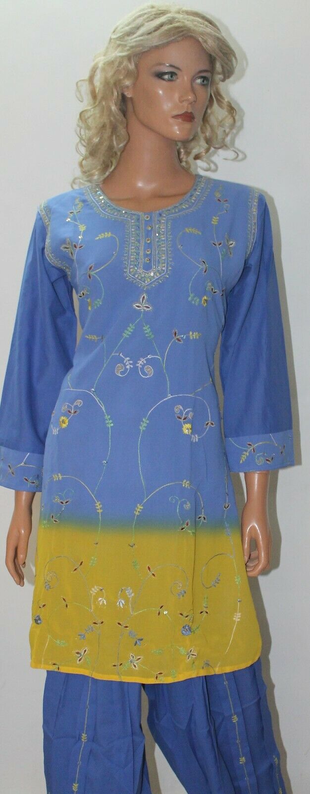 Blue Yellow Salwar Suit Set By Inayah Patel chest size 38