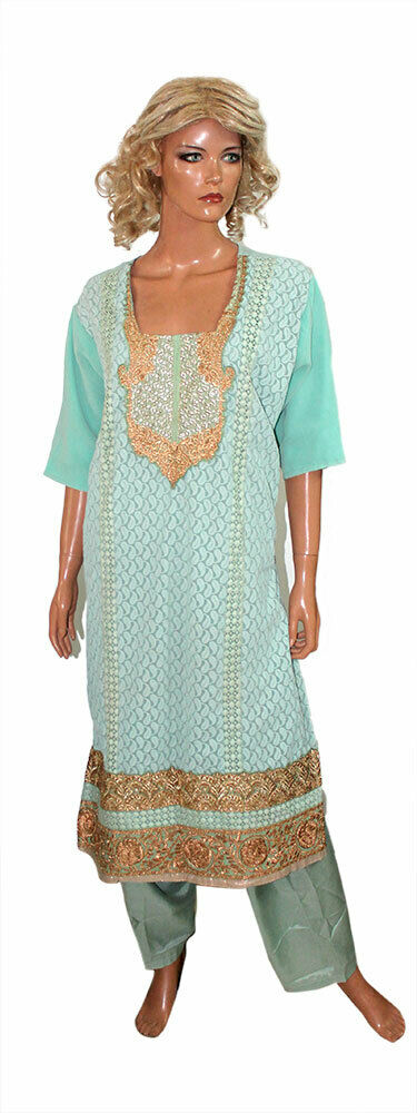 Green Embroidered Exclusive Pakistani dress Crepe Designer Chest size 52