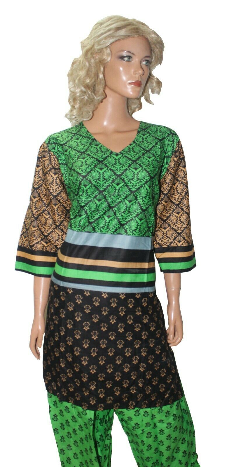 Green Cotton Ready Made Salwar Kameez chest 58 Full sleeves Fast ship New
