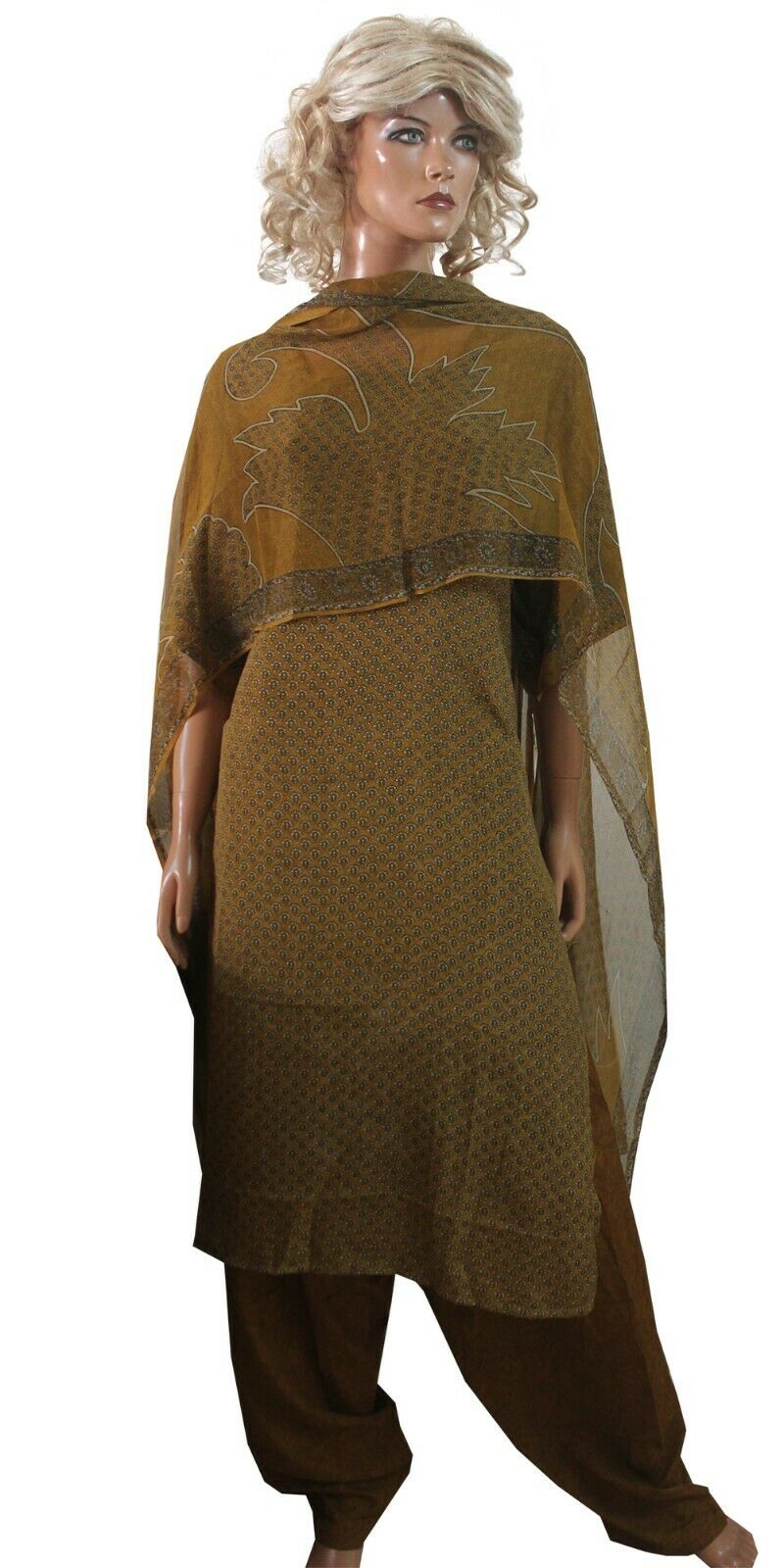 Mustard Women Favorite Floral Print Crepe Salwar kameez Plus size 54