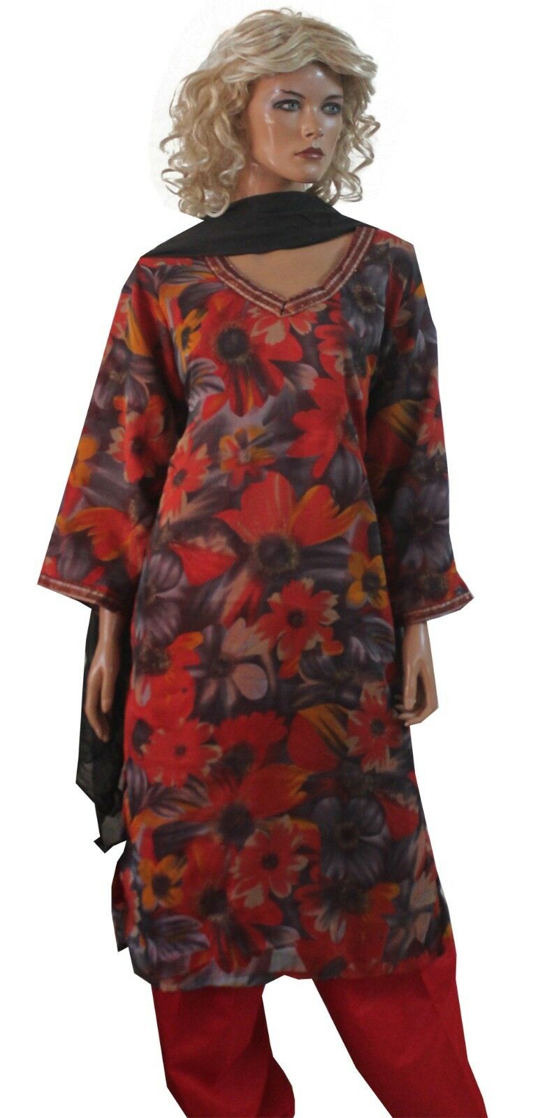 Red Printed Salwar kameez Plus size N1 Chiffon Indian Plus size 52