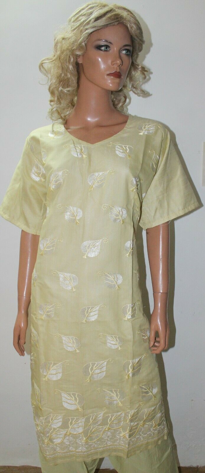 Lemon Yellow Embroidered Cotton Bollywood Collection Salwar kameez Plus Size 54