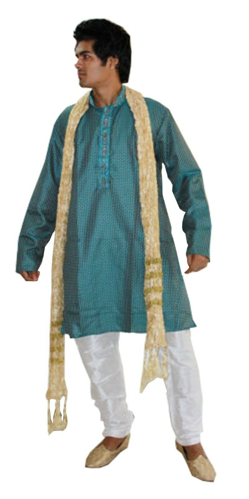 Blue Designer Men kurta Pajama Shawl 3 piece set Fast shipping USA Size Small
