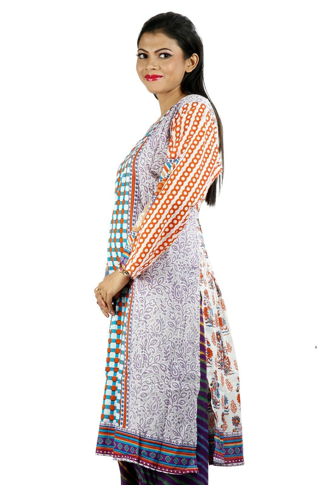 Purple Paisley Print Cotton Summer Kurta with Dupatta &Trousers Plus size 56 ,52