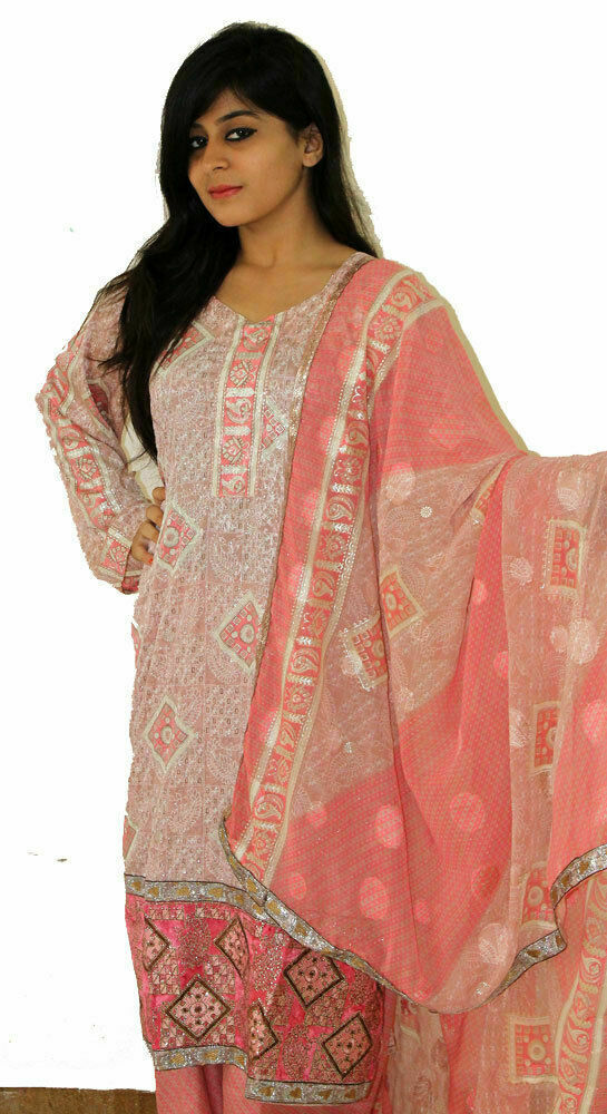 Pink Block  Print  Suit  Salwar kameez Chest  size 46 Boutique New designs