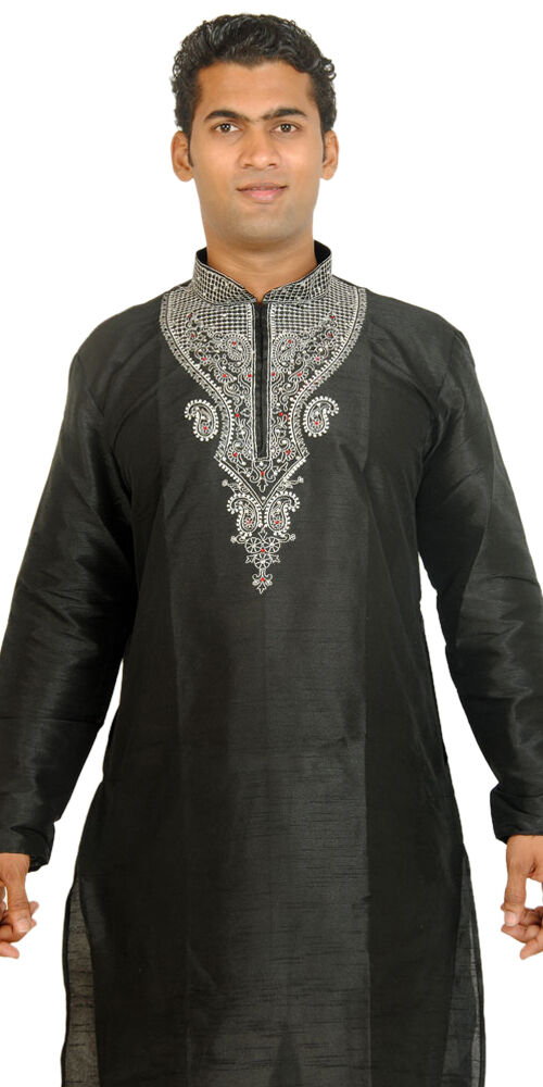 Black Men’s Kurta Pajama Set Wedding Matching Shawl Big Plus Sizes up to 8XL in Stock