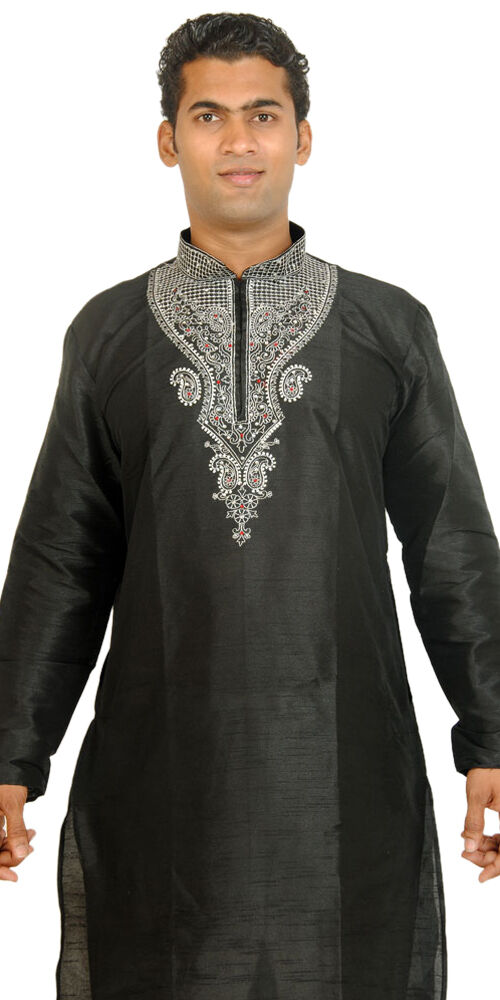 Black Men’s Kurta Salwar with Matching Shawl Plus Sizes up to 8XL in Stock