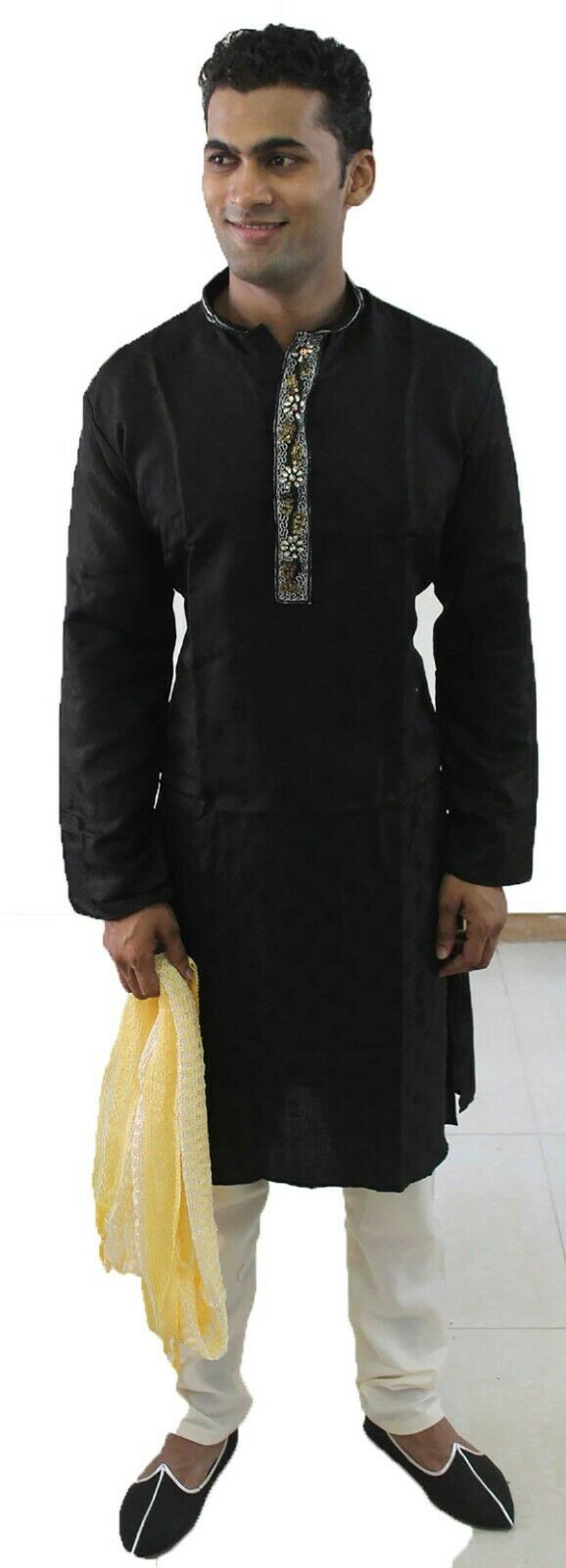 Black  Men Kurta Pajama Shirt Set 3 Pcs  XSmall,Small