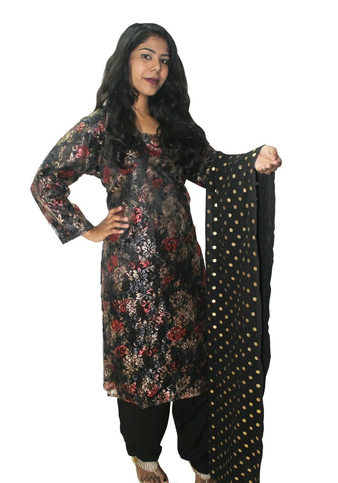 Black Designer Salwar kameez Kurta Dupatta pakistani Chest Size 46