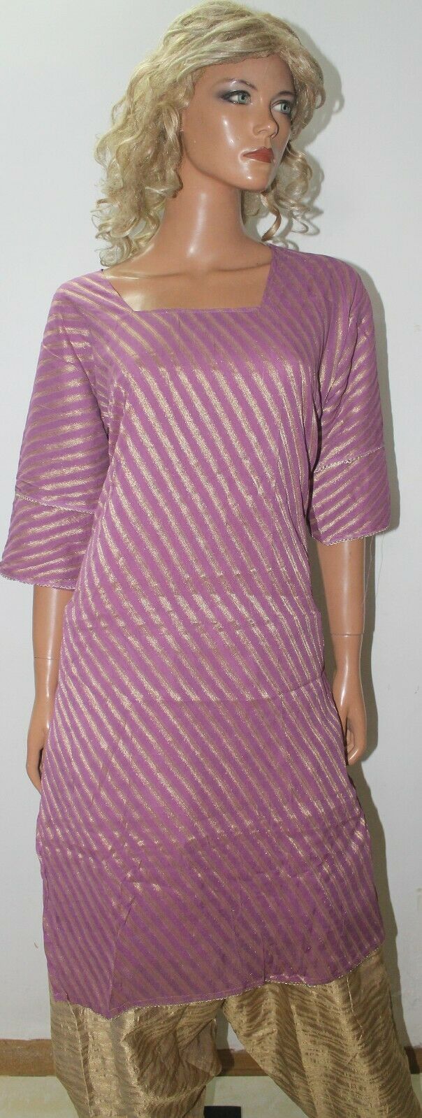 Purple Print Ready Wear Salwar Kameez chest 48 Shor sleeves Fast ship New