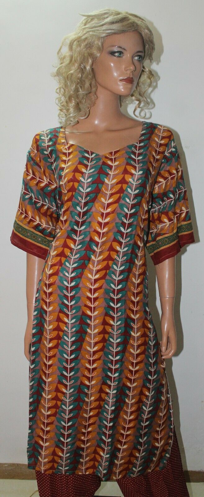 Red Geometric Print Salwar Suit Ready to Wear Dress Plus size 56