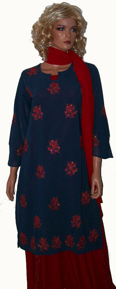 Stale Grey Red  Embroidered Stitched  Collections  Salwar kameez Chest Size 40