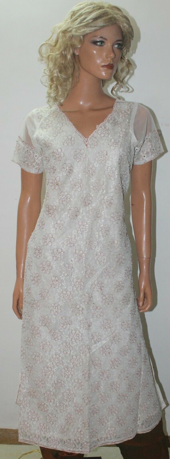 White Net Stylish Ready Wear Collections Palazzo Pant Salwar kameez Chest 38