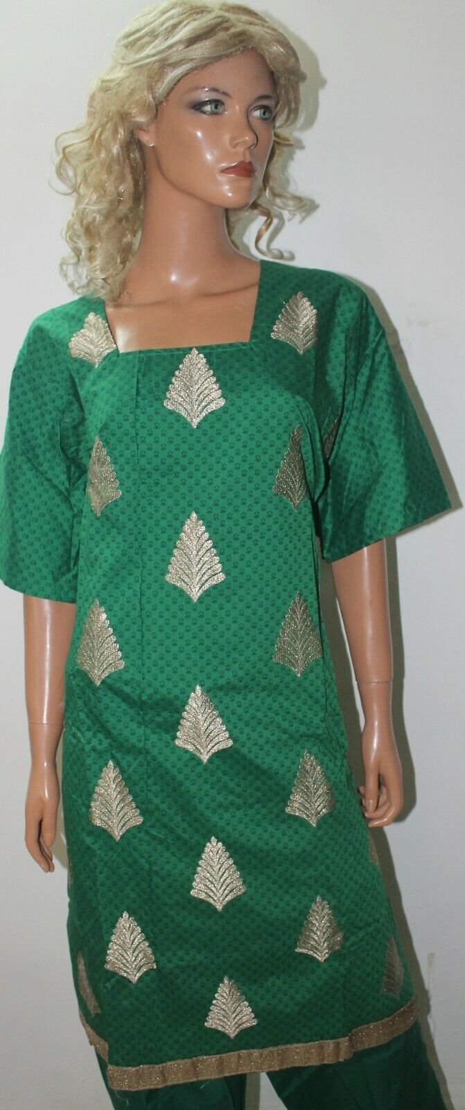 Green Cotton Short sleeves ladies Salwar kameez dress Plus size 52