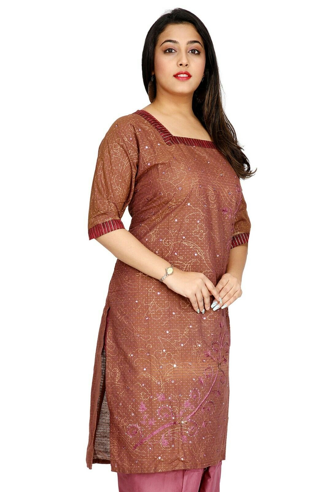 Dusty Pink Crepe Floral Designer Ethnic Salwar kameez chest size 52