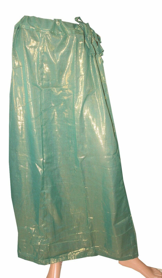 Green Shimmer sari Petticoat Underskirt Stitched