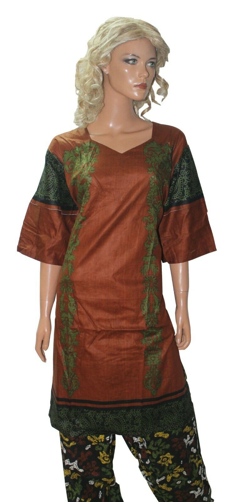 Brown Cotton Ready Made Salwar Kameez chest 52 Full sleeves Fast ship New