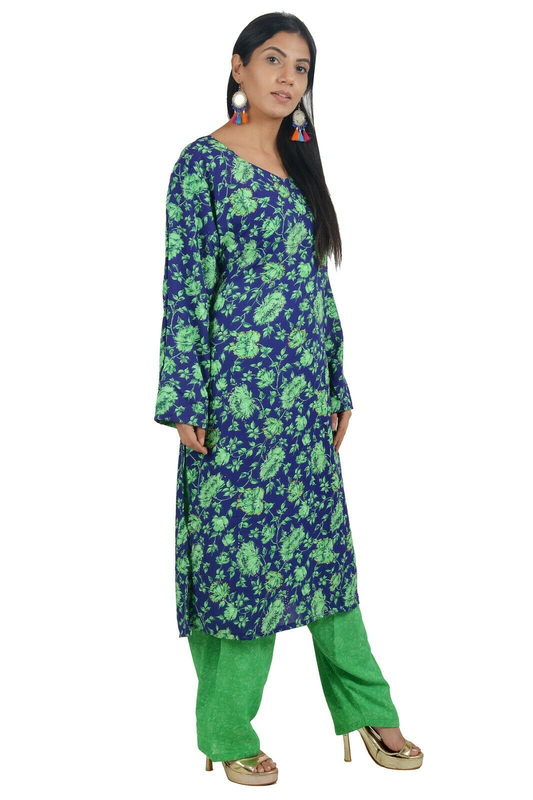 Green Designer Crepe Indian Salwar kameez Chest size 44 Fast ship 5 day