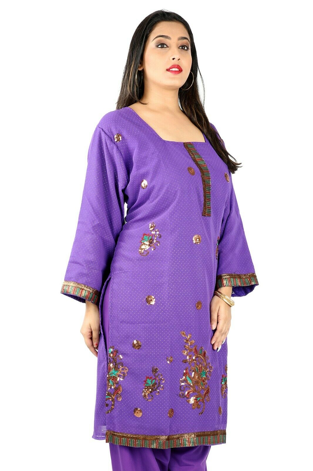 Purple Chiffon Floral Designer Ethnic Salwar kameez chest size 50