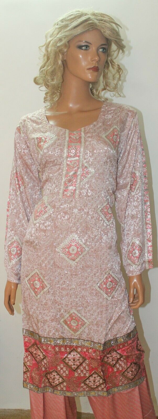 Pink Block  Print  Suit  Salwar kameez Chest  size 46 Boutique New designs