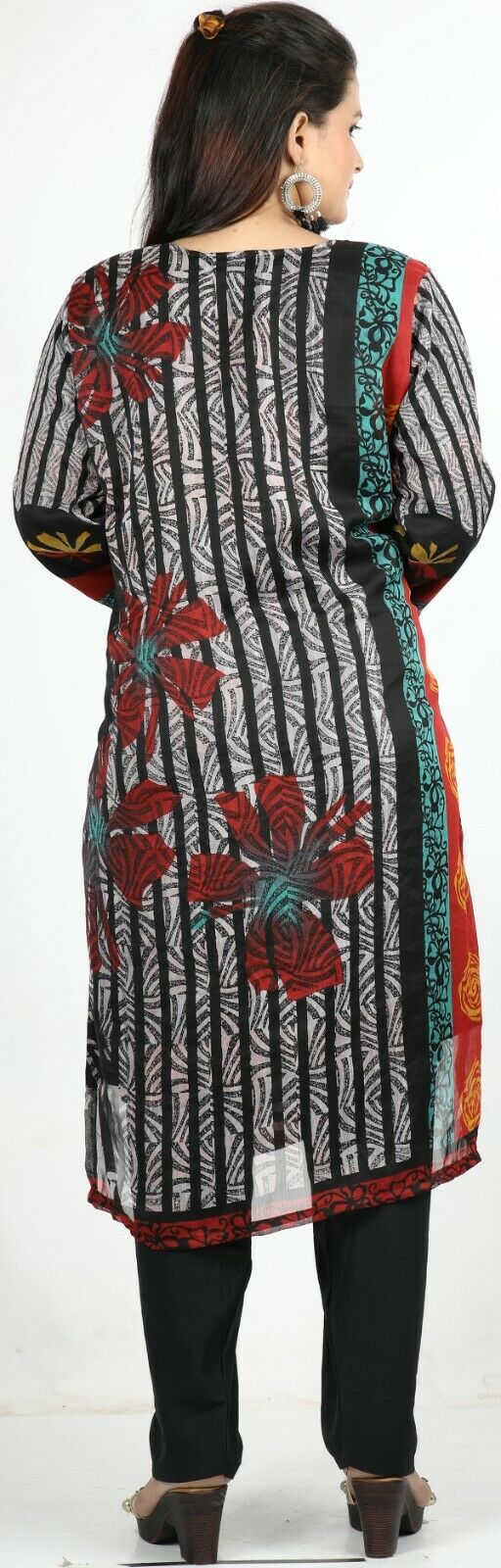 Black Floral Print Summer Salwar Kameez Plus chest 50 Full sleeve Fast ship New