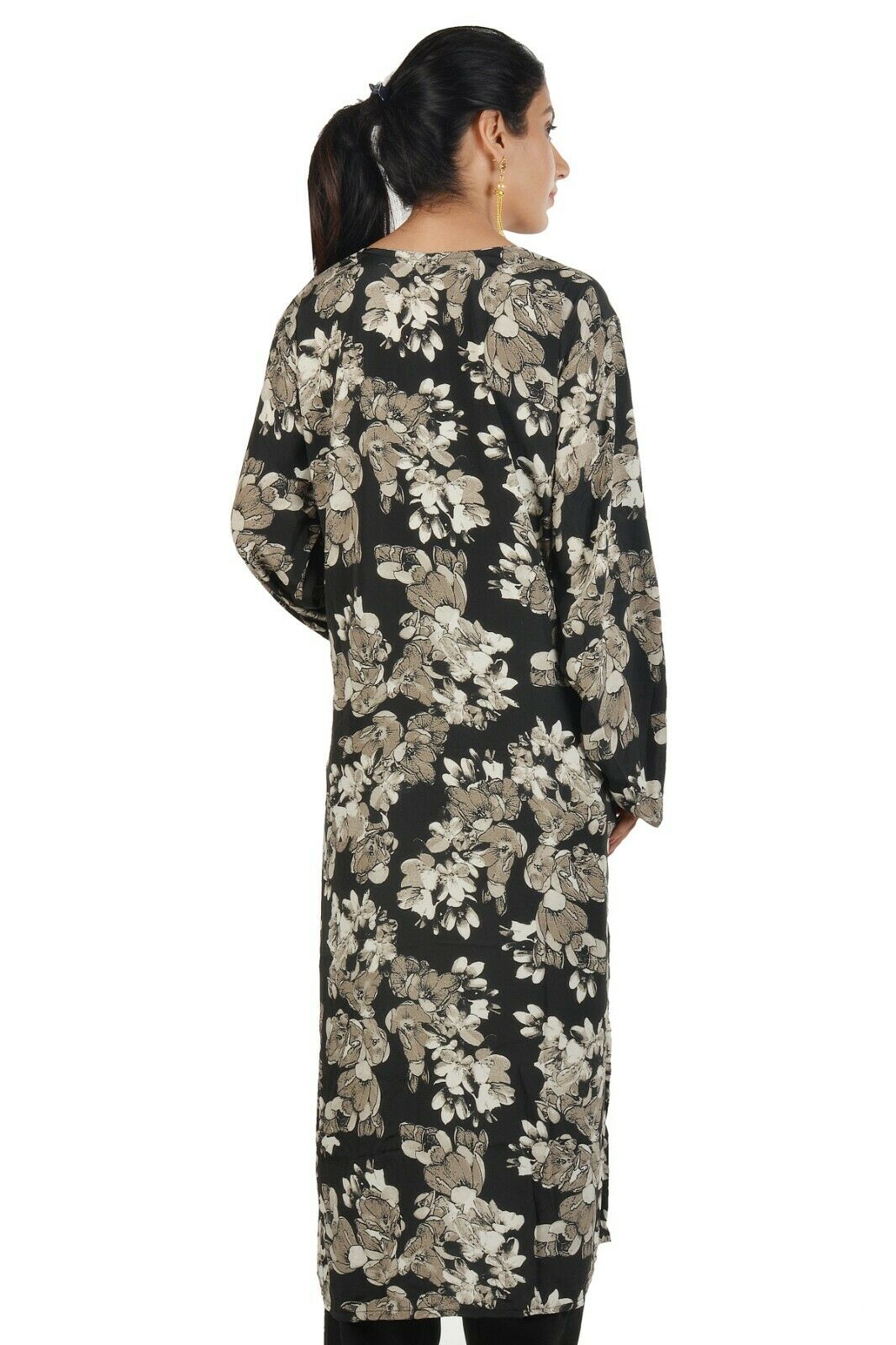 Black Crepe Floral Print Salwar Kameez plus size 48 Fast shipping within 6 day