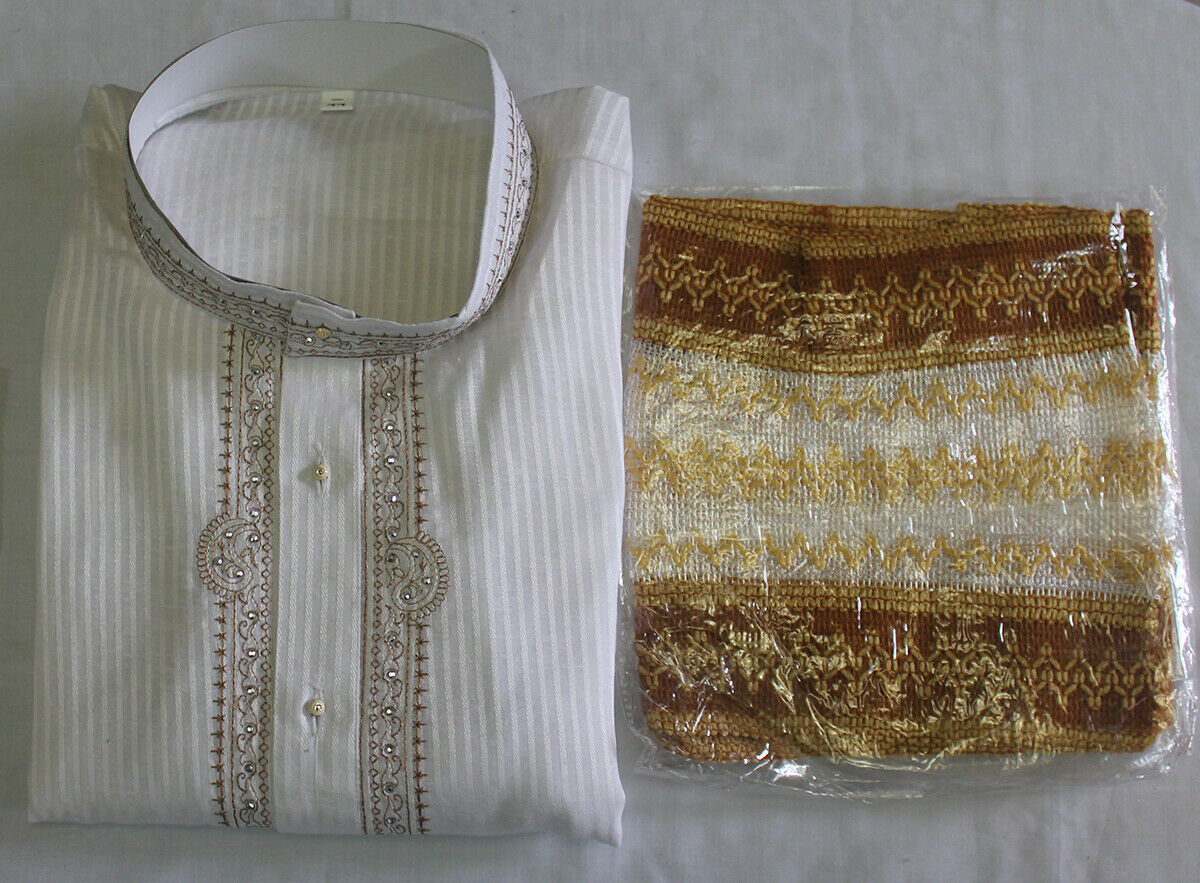 white  Men Kurta Pajama Set Free  Shawl Size XLarge