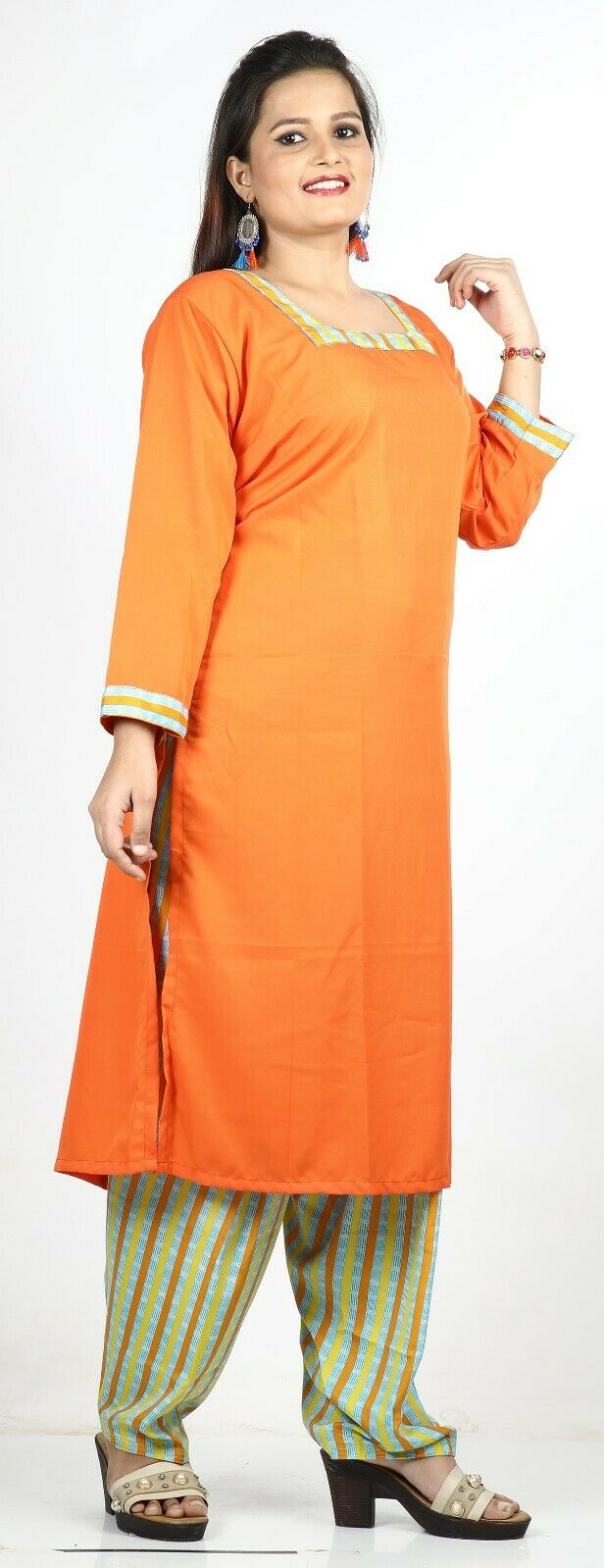 Orange Crepe Summer Salwar Kameez Plus chest 48 Stitched Ready to Wear