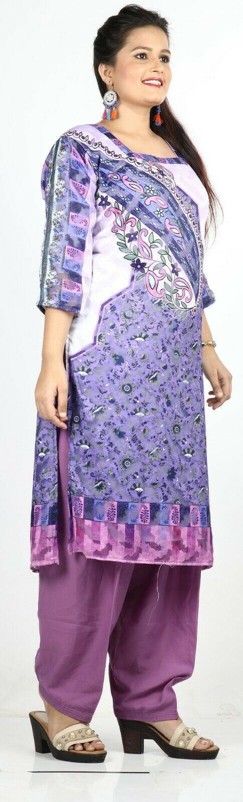 Purple Designer Ready Made Salwar Kameez chest 46 Full sleeves Fast ship New