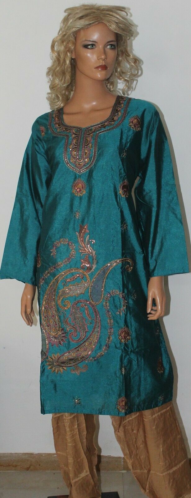 Teal silk Embroidered Wedding Party Ready Wear Salwar kameez dress Plus size 52