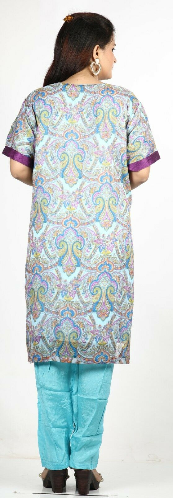 Blue Floral Print Summer Salwar Kameez Plus chest 54 Stitched Ready to Wear New